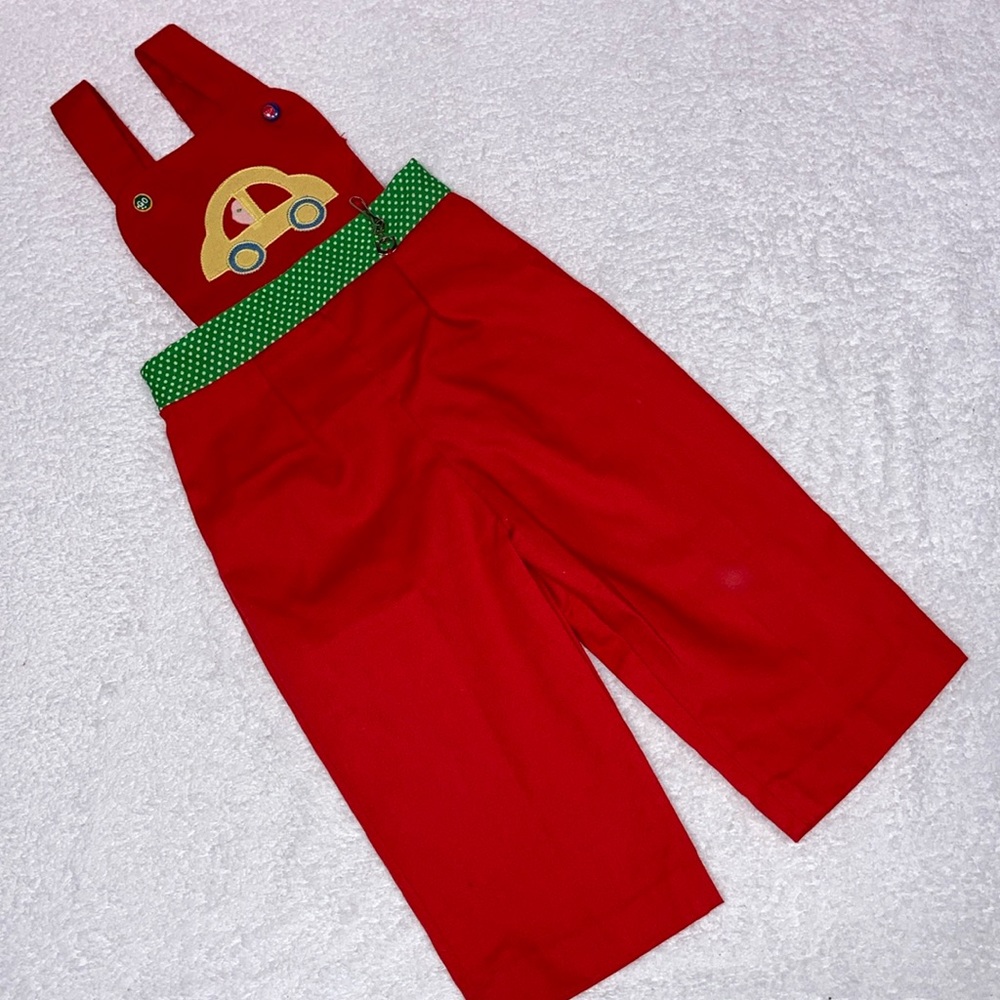 Vintage Ruth Scharf 70’s red car themed overalls 24m